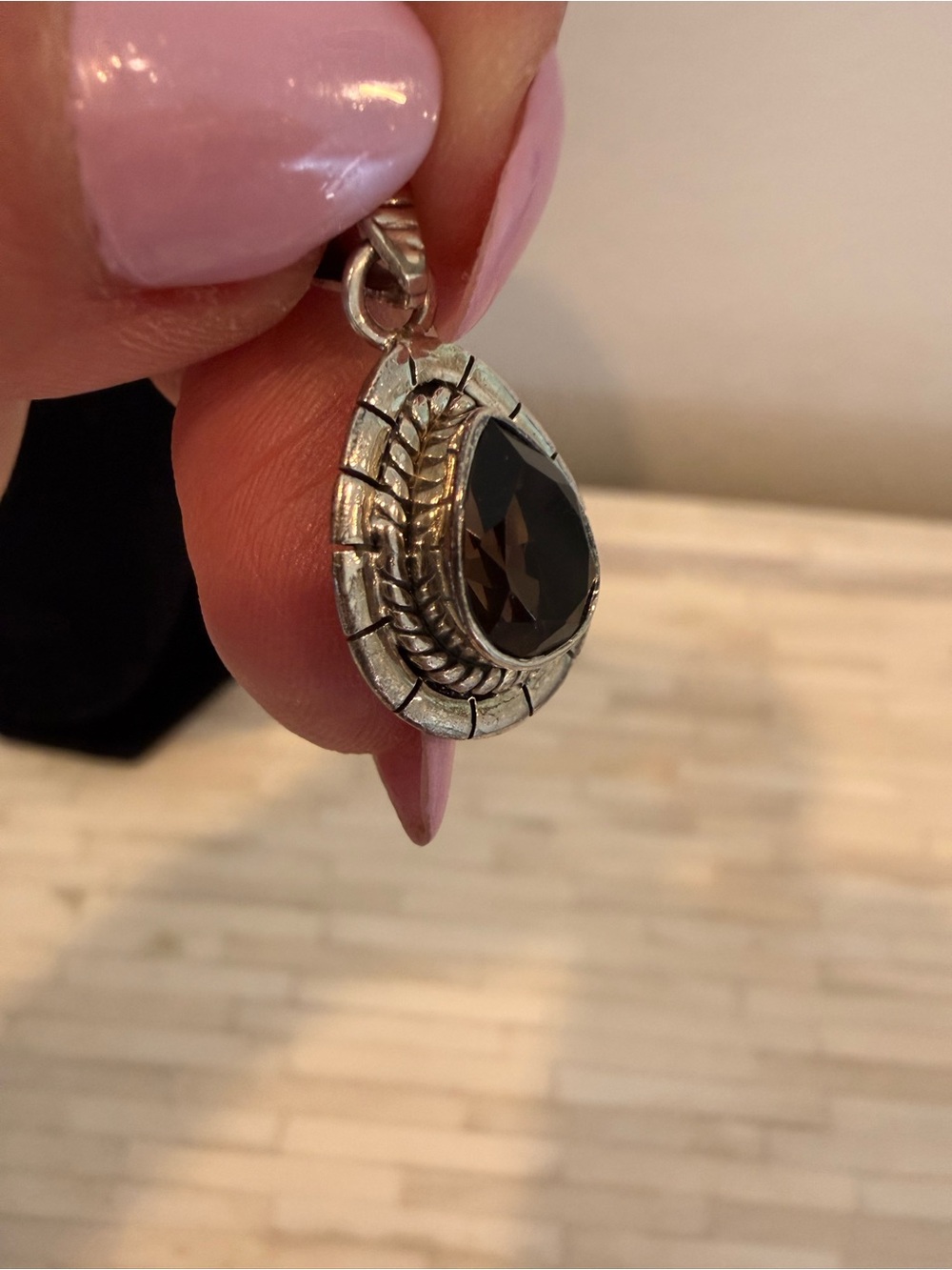 Sterling-Silver Teardrop Pendant with Dark Smoky Quartz Gem - Picture 6 of 6